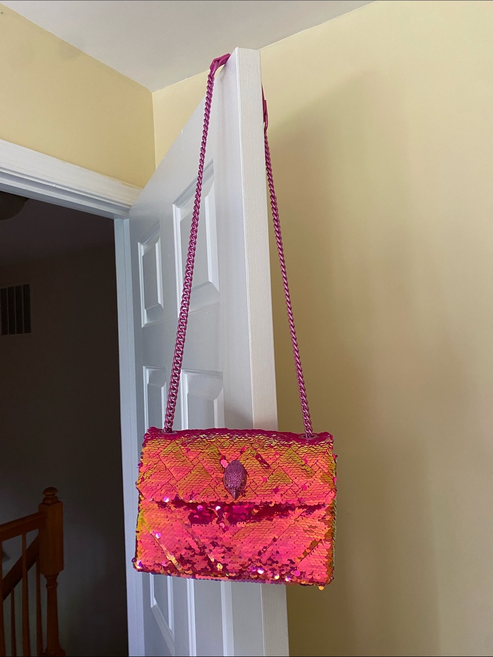 Kurt Geiger Hot Pink & Gold Sequin Crossbody Bag